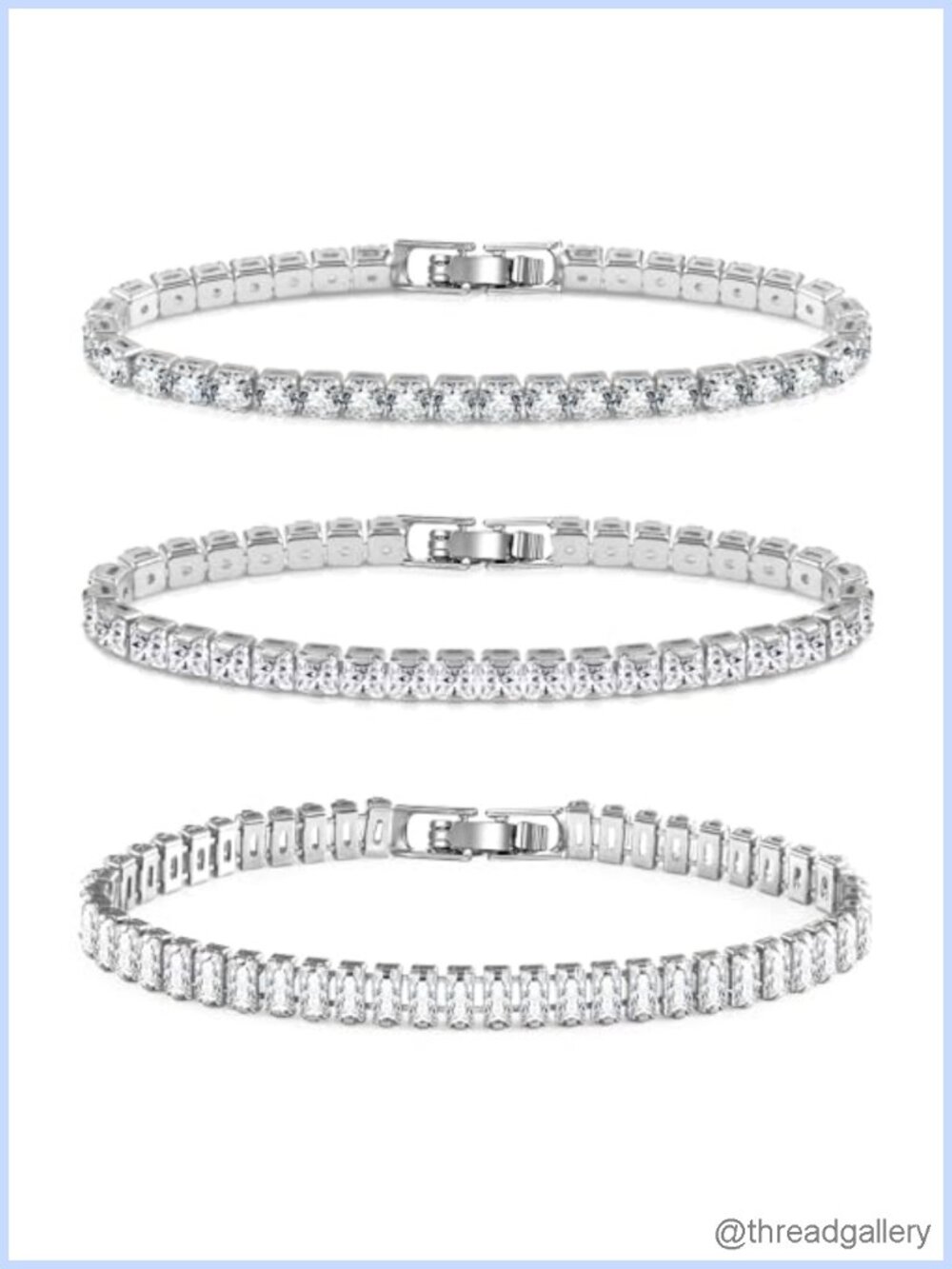 Silver Tennis Bracelet Set 3pc Adjustable Brass Cubic Zirconia